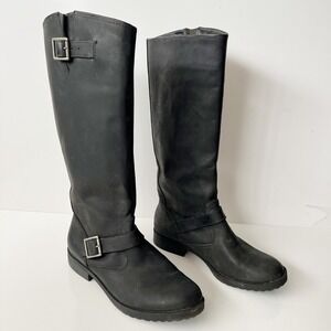 Vintage Xhilaration Black Leather Knee High Riding Boots Size 9.5‎ Biker Buckle